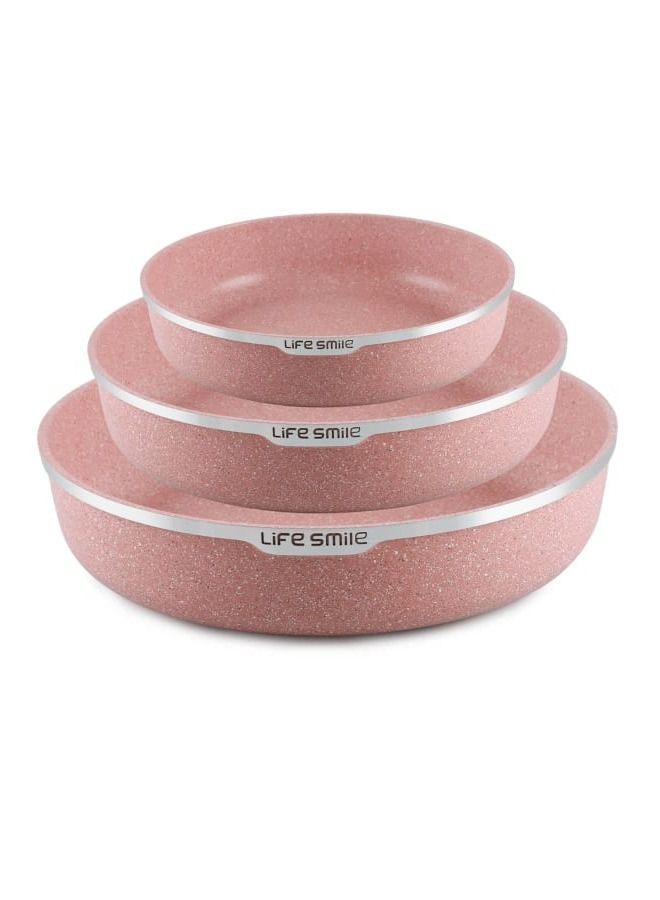 3-Piece Round Baking Pan, Multipurpose Bake and Cooking Rolling Edge Granite Roaster Pan - Ultra Non-Stick Cake Mould Pan - Bakeware Pans for Home Kitchen & Oven Baking 24/28/32cm