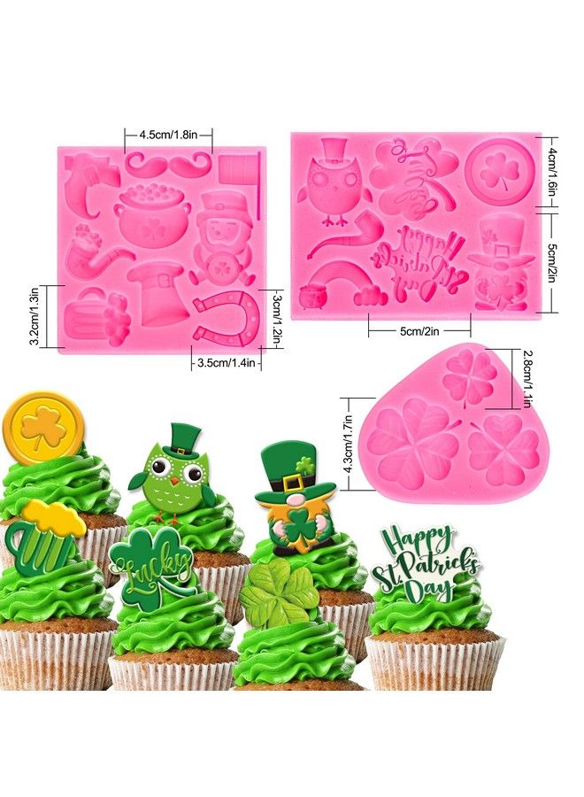 3Pcs St. Patrick Day Fondant Molds Shamrock Hat 3D Silicone Moulds Leprechauns Gnome Shoes Clover Shoes Pattern Resin Mold Cupcake Cookie Baking Decorating Mould For Irish Holiday Diy Candy