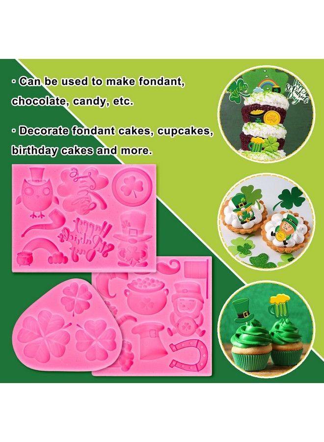 3Pcs St. Patrick Day Fondant Molds Shamrock Hat 3D Silicone Moulds Leprechauns Gnome Shoes Clover Shoes Pattern Resin Mold Cupcake Cookie Baking Decorating Mould For Irish Holiday Diy Candy