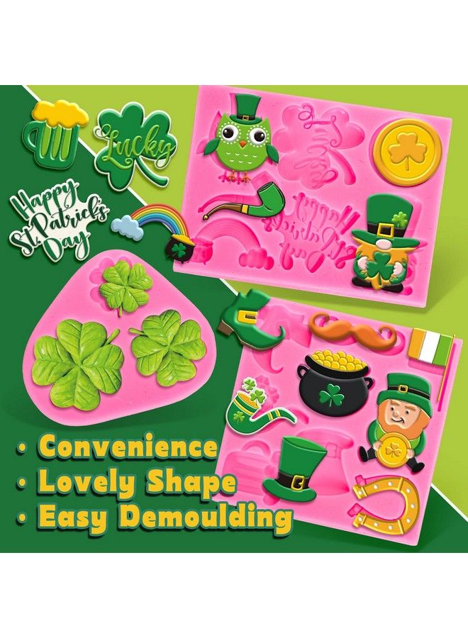 3Pcs St. Patrick Day Fondant Molds Shamrock Hat 3D Silicone Moulds Leprechauns Gnome Shoes Clover Shoes Pattern Resin Mold Cupcake Cookie Baking Decorating Mould For Irish Holiday Diy Candy