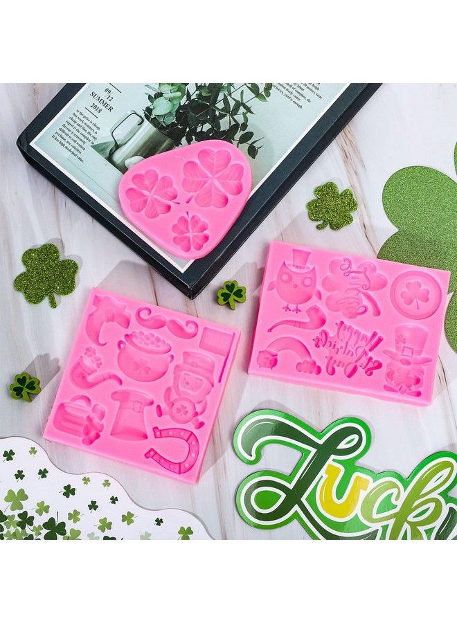 3Pcs St. Patrick Day Fondant Molds Shamrock Hat 3D Silicone Moulds Leprechauns Gnome Shoes Clover Shoes Pattern Resin Mold Cupcake Cookie Baking Decorating Mould For Irish Holiday Diy Candy