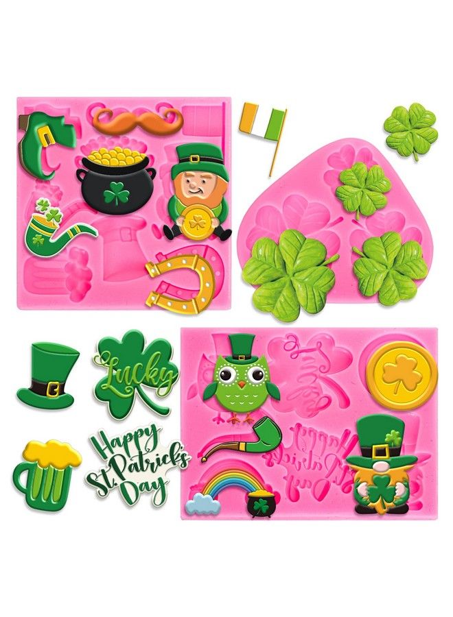 3Pcs St. Patrick Day Fondant Molds Shamrock Hat 3D Silicone Moulds Leprechauns Gnome Shoes Clover Shoes Pattern Resin Mold Cupcake Cookie Baking Decorating Mould For Irish Holiday Diy Candy