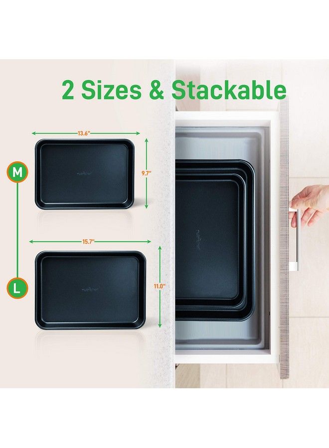 Nutrichef Nonstick Cookie Sheet Baking Pans 2Pc. Professional Quality Kitchen Cooking Nonstick Bake Trays W/ Blue Diamond Coating Inside & Outside Dishwasher Safe Nutrichef One Size