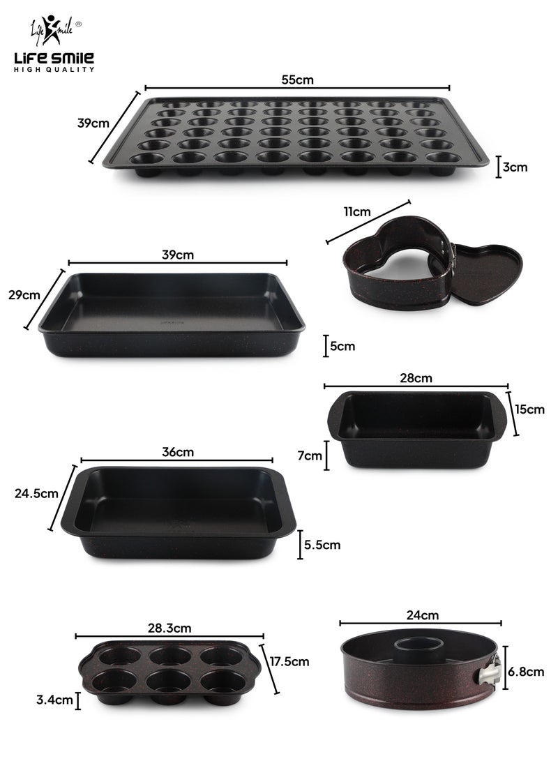 Non-Stick Carbon Steel Bakeware Set, Heart-Shaped Cake Pan, Muffin Pans, Loaf Pan, and Baking Trays with Removable Bottom