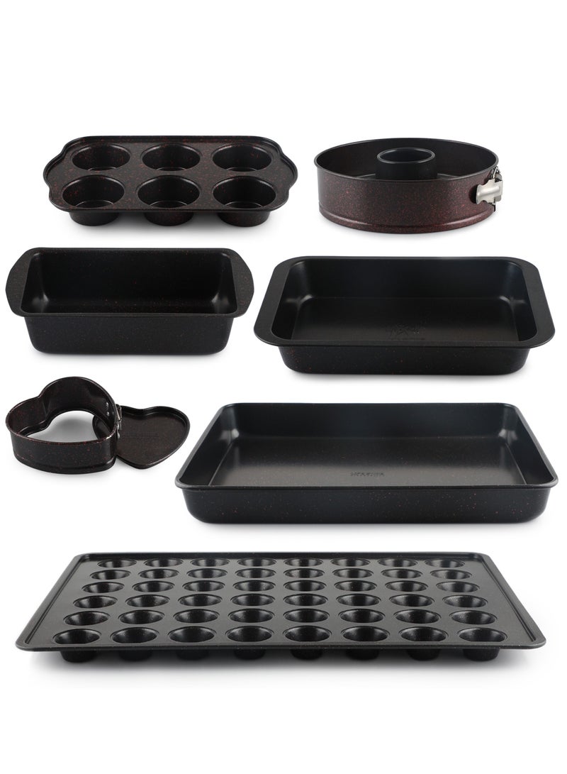 Non-Stick Carbon Steel Bakeware Set, Heart-Shaped Cake Pan, Muffin Pans, Loaf Pan, and Baking Trays with Removable Bottom