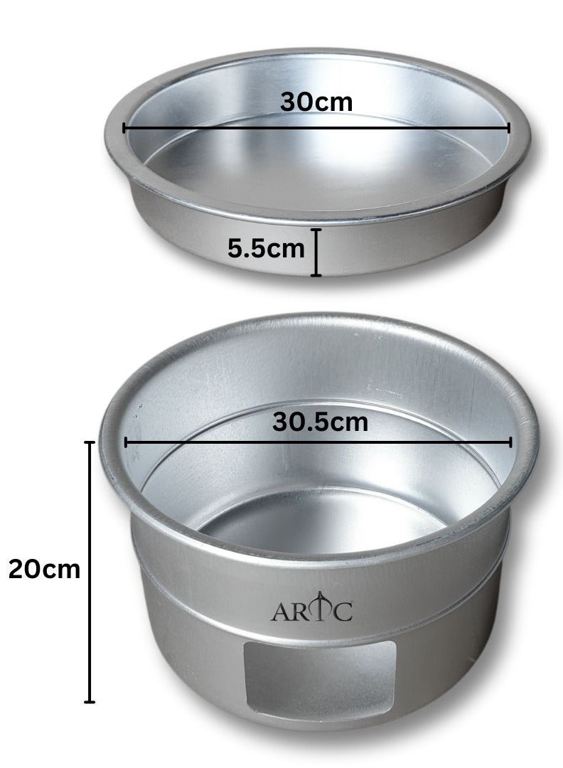 ARTC 2Pcs Portable Kunefe And Sweets Warmer Stand And Cooking Plate Silver 34cm