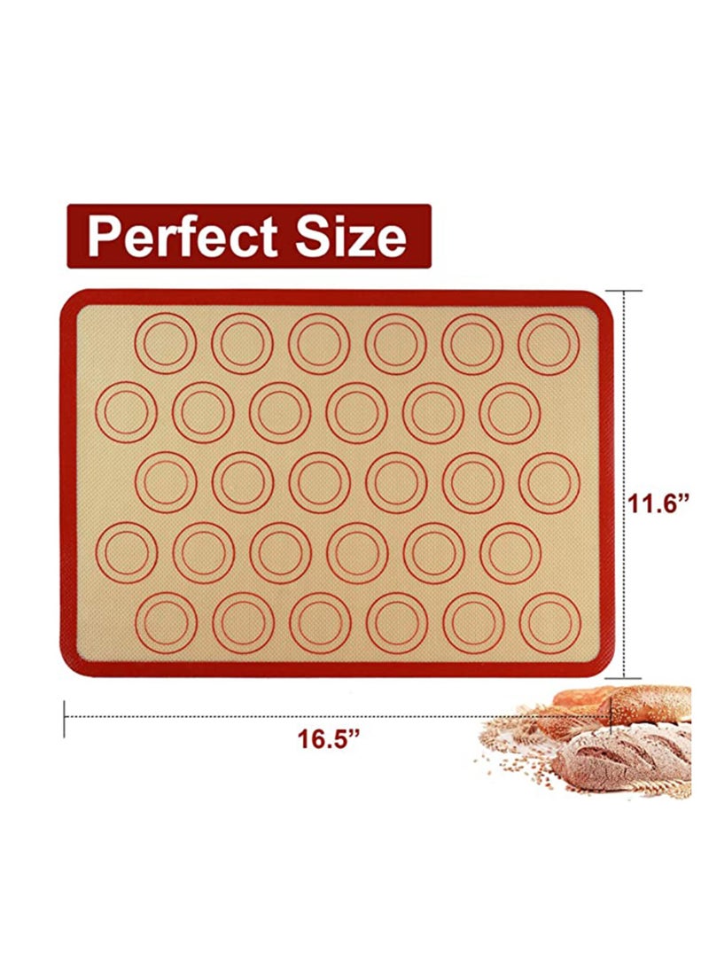 Silicone Baking Mats 2 Pack Non Stick and Reusable Oven Silicon Baking Sheet Mat Heat Resistant Cooking Bakeware Mat for Making Macarons Pastry Pizza Bread Red