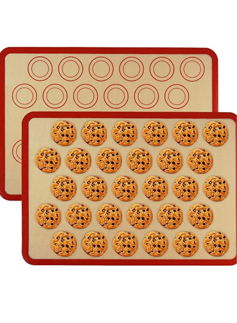 Silicone Baking Mats 2 Pack Non Stick and Reusable Oven Silicon Baking Sheet Mat Heat Resistant Cooking Bakeware Mat for Making Macarons Pastry Pizza Bread Red