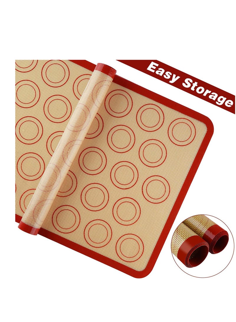 Silicone Baking Mats 2 Pack Non Stick and Reusable Oven Silicon Baking Sheet Mat Heat Resistant Cooking Bakeware Mat for Making Macarons Pastry Pizza Bread Red