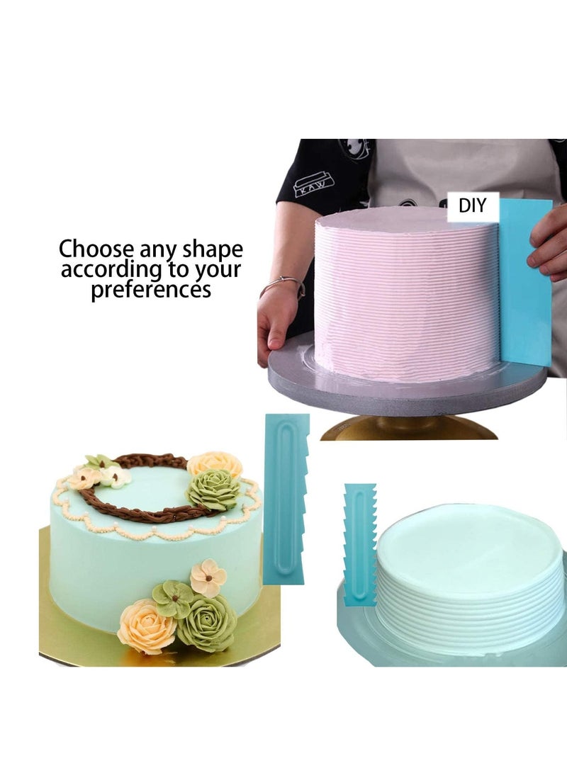 Plastic Cake Scraper Set, 9 Pieces Cake Cream Scrapers Combs Fondant Dessert Pattern Styling Tool Baking Mould (Light Blue)