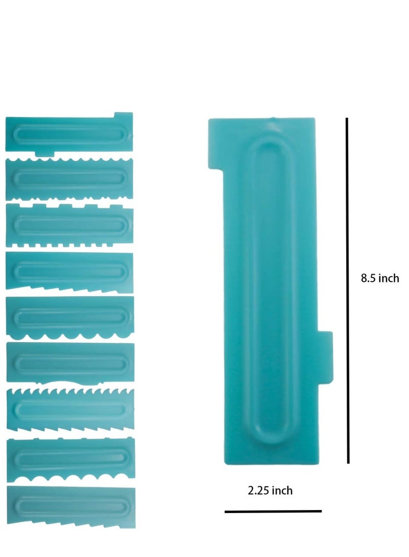 Plastic Cake Scraper Set, 9 Pieces Cake Cream Scrapers Combs Fondant Dessert Pattern Styling Tool Baking Mould (Light Blue)