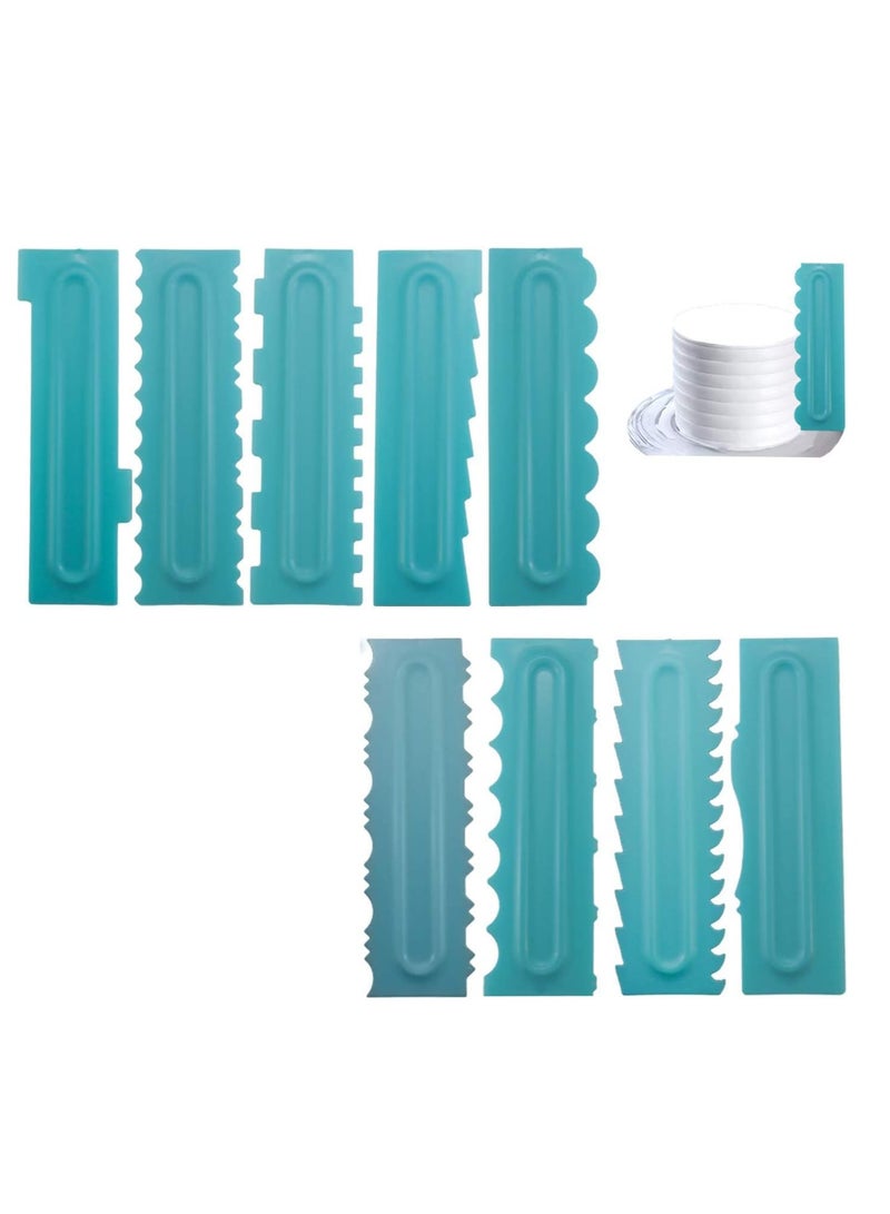 Plastic Cake Scraper Set, 9 Pieces Cake Cream Scrapers Combs Fondant Dessert Pattern Styling Tool Baking Mould (Light Blue)