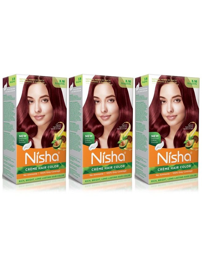 Crème Hair Color 3.16 Burgundy 60Ml + 60Gm (Pack Of 3) …