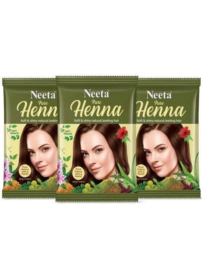 Neeta Pure Henna Powder For Hair With 9 Natural Herbs 150G (Pack Of 3) 100% Natural Henna Mehndi For Soft & Shiny Natural Looking Hair