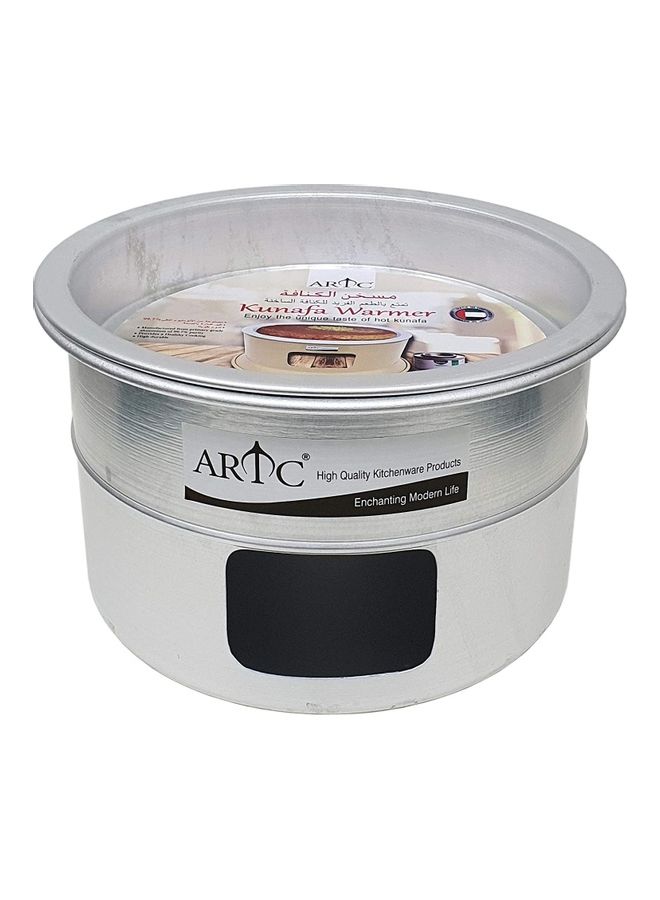 2-Piece Portable Kunafa Warmer Stand Cooking Plate Silver 34cm