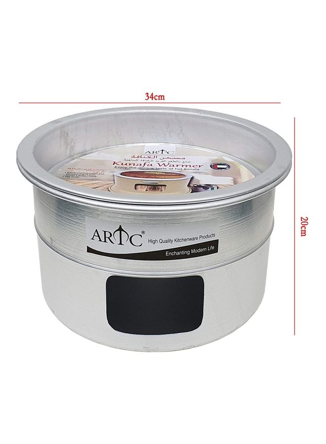 2-Piece Portable Kunafa Warmer Stand Cooking Plate Silver 34cm