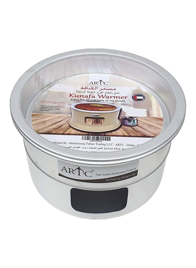 2-Piece Portable Kunafa Warmer Stand Cooking Plate Silver 34cm