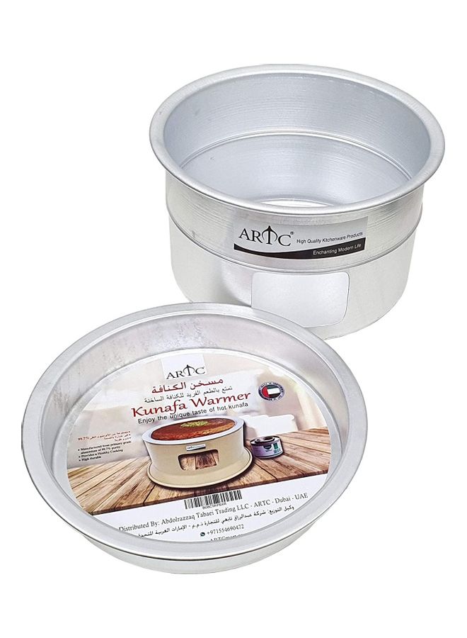 2-Piece Portable Kunafa Warmer Stand Cooking Plate Silver 34cm