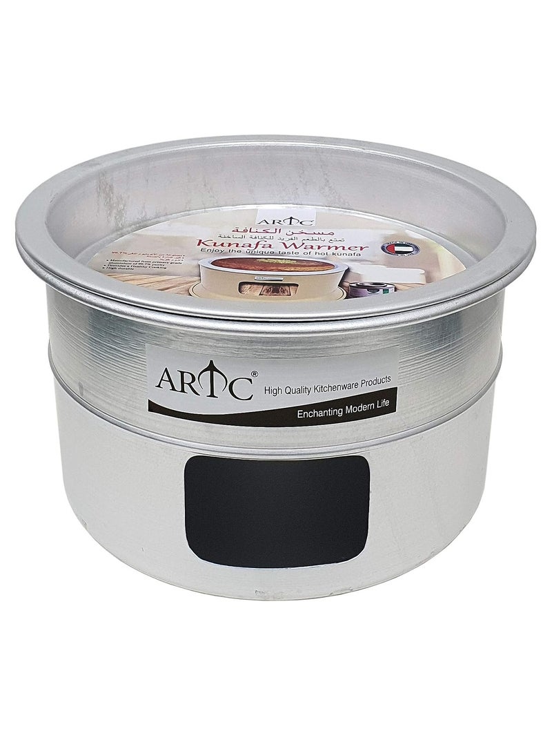 ARTC Portable Kunafa Warming Stand - Arabic Turkish Sweet Kunafa Dish - Cooking and Serving Dishes with a Diameter of 34 cm - Silver Aluminum Kunafa Heater