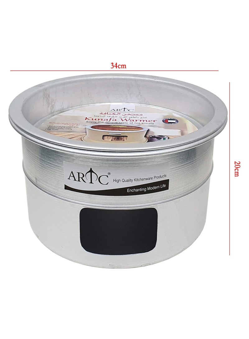 2-Piece Portable Kunafa Warmer Stand Cooking Plate Silver 34cm