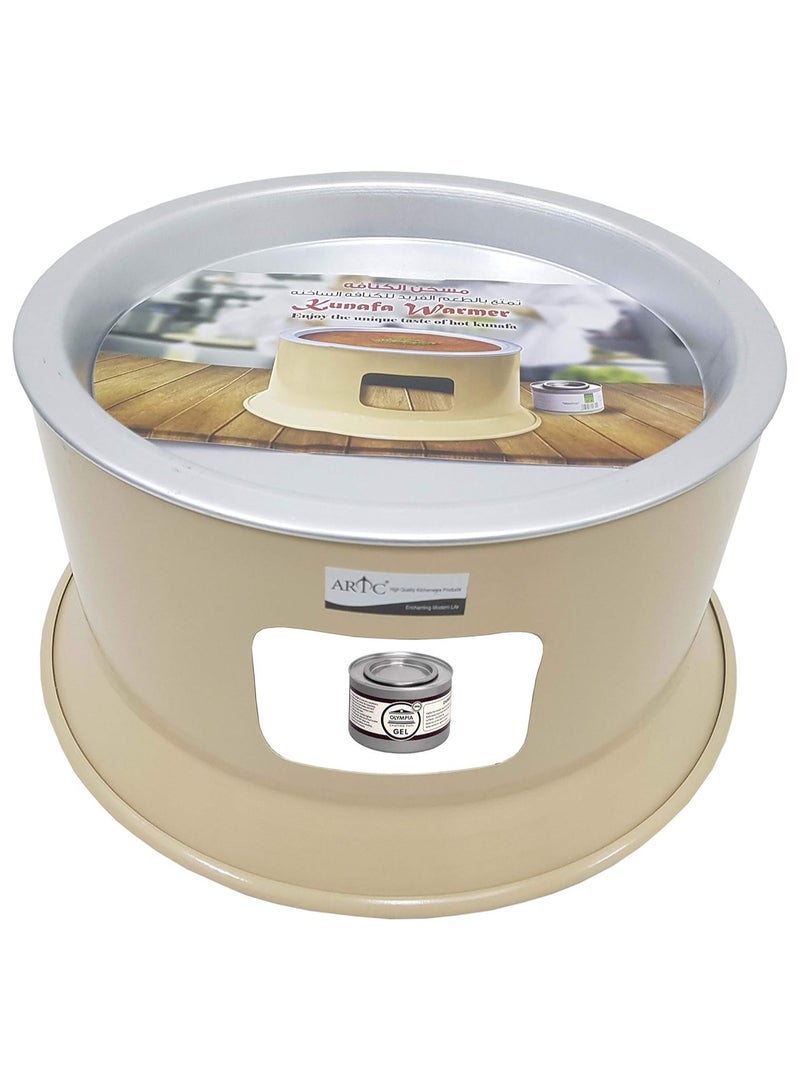 ARTC Portable Kunafa Warming Stand - Arabic Turkish Sweet Kunafa Dish - Cooking and Serving Dishes with a Diameter of 34 cm - Beige Aluminum Kunafa Heater