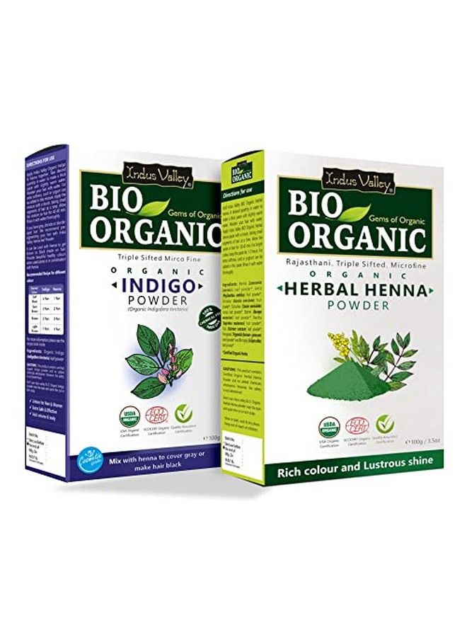 Bio Organic Natural Indigo Powder And Henna Powder Combo For Black Hair Colour (100 + 100G=200G)