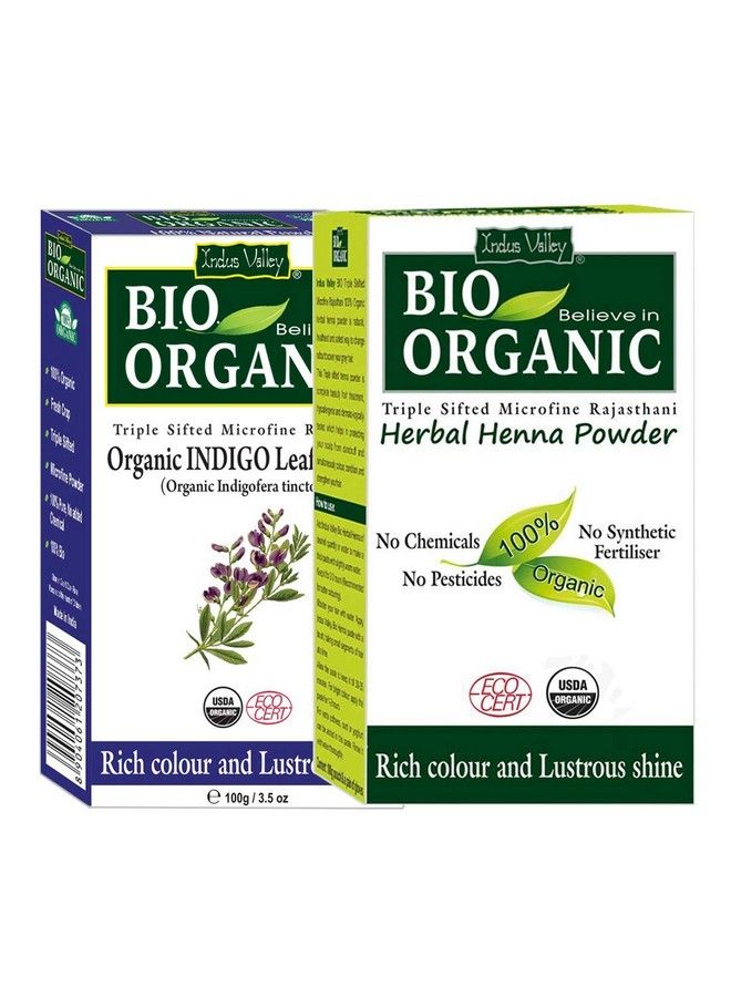 Bio Organic Natural Indigo Powder And Henna Powder Combo For Black Hair Colour (100 + 100G=200G)