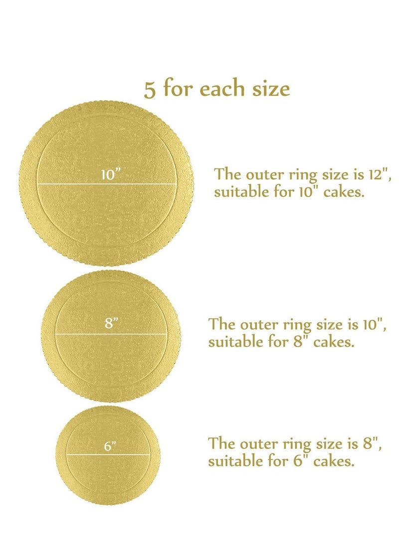 Cake Boards Rounds,15 Pack Gold Base,8/10/12 inch Circle Cardboard, Disposable Round Plate Pizza Base Stand Perfect for Decorating,5 Each Size