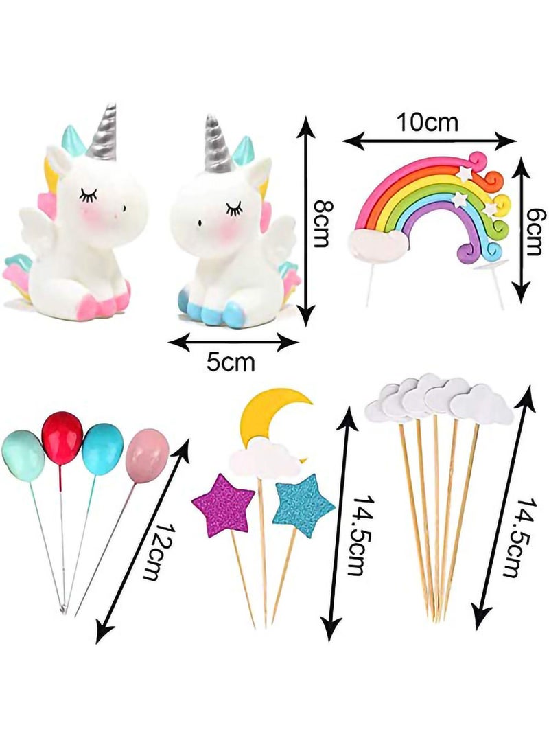 Unicorn Cake Topper Kit, Good Cloud Rainbow Star Balloon Cake, 15 Pcs Decorations Stand Up Wafer, for Birthday Wedding Baby Shower Party, Kids Happy Party