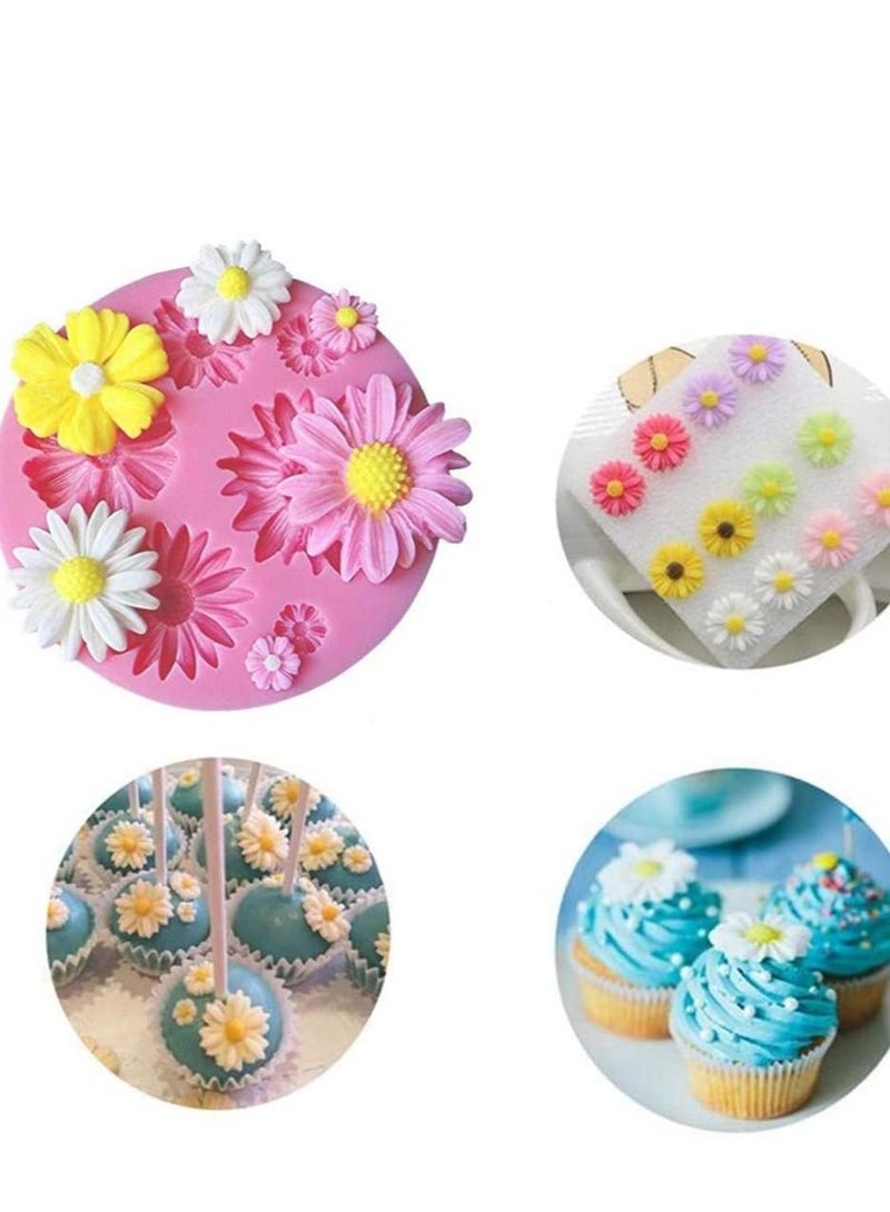 Flower Candy Mould, Chocolate Mould Polymer Clay DIY Crafting Projects and Cake Decoration Silicone Fondant Baking Kitchen Tool For Wedding Birthday, 4 Pcs