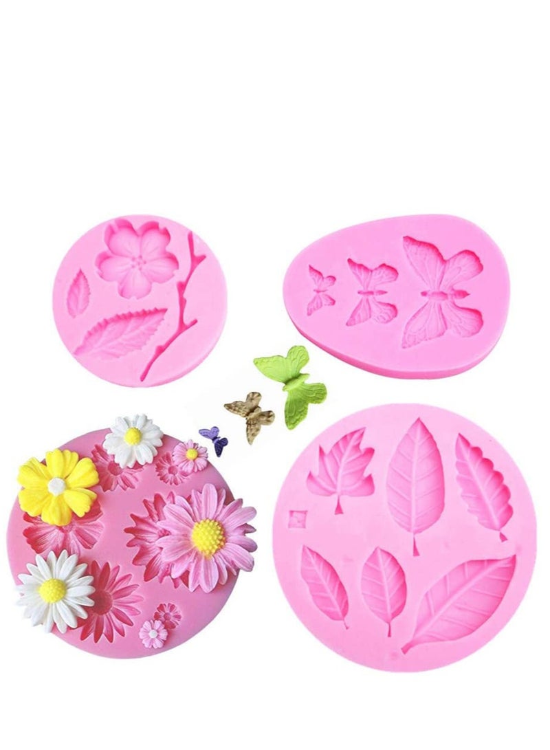 Flower Candy Mould, Chocolate Mould Polymer Clay DIY Crafting Projects and Cake Decoration Silicone Fondant Baking Kitchen Tool For Wedding Birthday, 4 Pcs