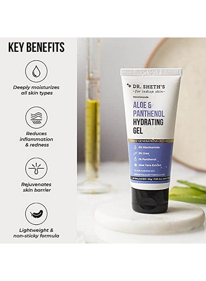 Aloe & 1% Panthenol Hydrating Gel (Vegan) With 2% Niacinamide Urea Prebiotics For Deeply Moisturizing & Hydrating Skin | Reduces Inflammation & Redness | Nonsticky Face Gel 50G