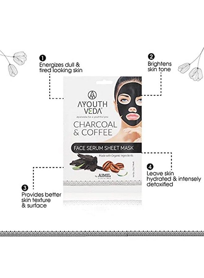 Charcoal & Coffee Face Serum Sheet Mask For Both Men And Women ; Skin Hydrated & Intensely Detoxified Brightens Skin Tone ; Charcoal Coffee Beans (Pack Of 12 20 Gm Each)