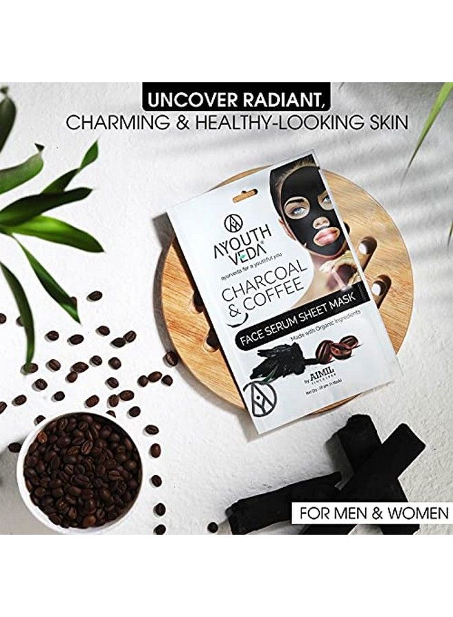 Charcoal & Coffee Face Serum Sheet Mask For Both Men And Women ; Skin Hydrated & Intensely Detoxified Brightens Skin Tone ; Charcoal Coffee Beans (Pack Of 12 20 Gm Each)