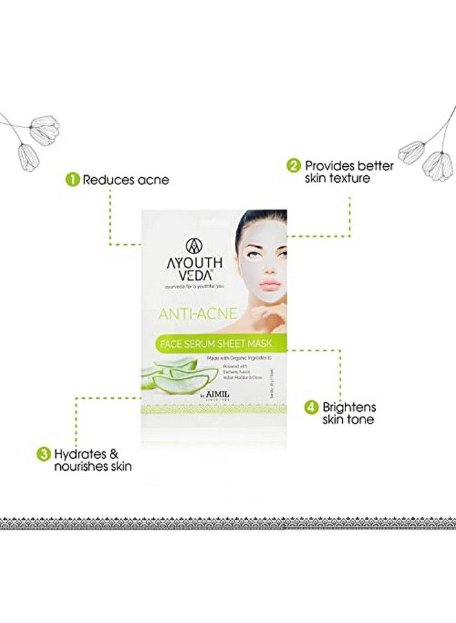 Antiacne Face Serum Sheet Mask For Oil Acneprone Skinglowing Skin Parabenfree Fights Dark Spots ; Hydrates & Nourishes Skin Brightens Skin Tone Better Skin Texture (Pack Of 12 20Gm)