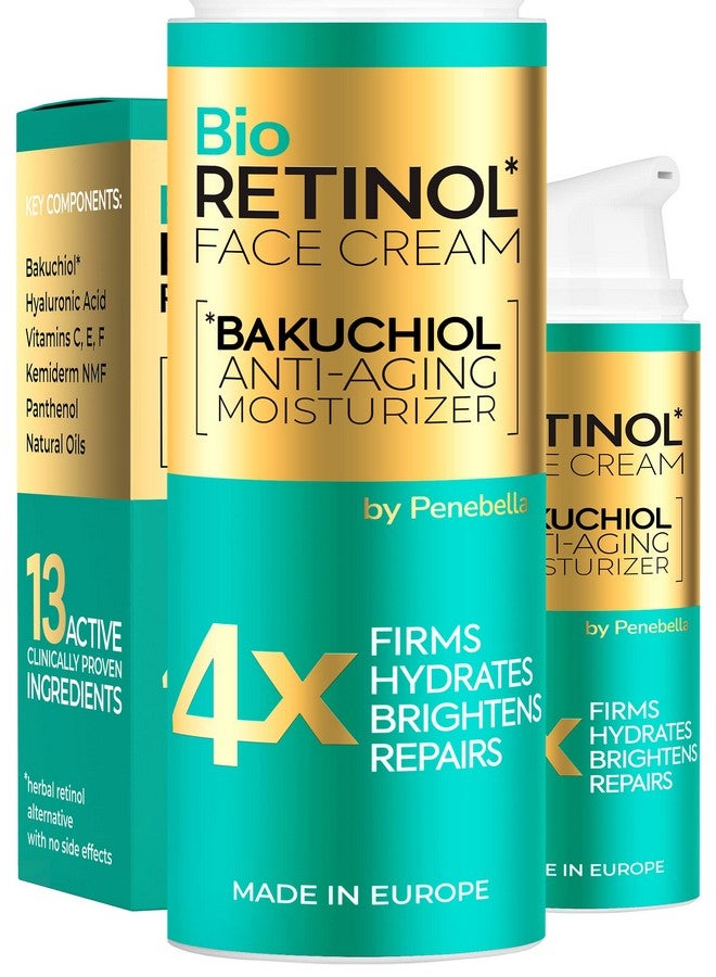 Enebella New Bakuchiol Face Moisturizer Made In Europe Antiaging Retinol Alternative Cream Moisturizing & Hydrating Serum Wrinkle Cream For Face & Neck Hyaluronic Acid Vitamin C E F