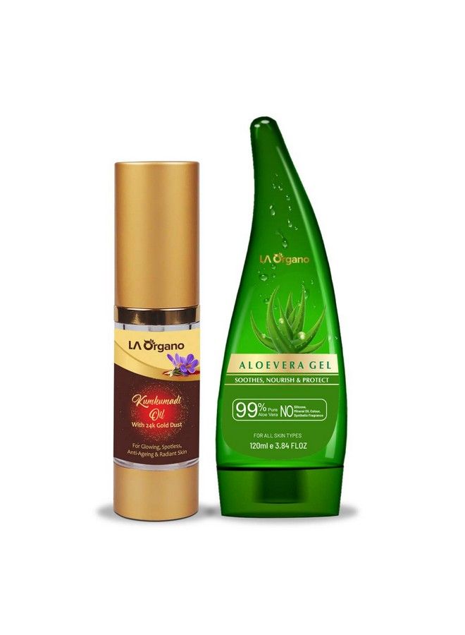 Kumkumadi Oil Enriched With Gold Dust 30Ml & Aloe Vera Multipurpose Beauty Gel 120Ml For Daily Skin Care Combo