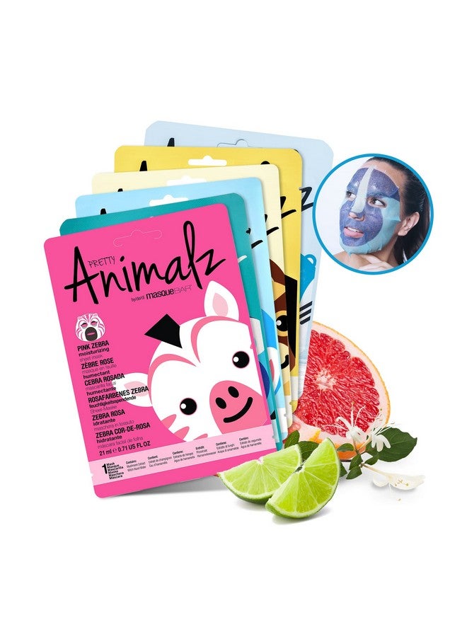 Asque Bar Pretty Animalz Facial Sheet Mask Fun And Unique Sheet Masks With Animal Character Prints Hydrating And Soothing Korean Facial Mask Nourishing & Exfoliating Skin Care Pack Of 6