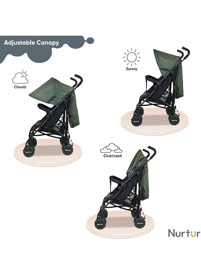 Archer Baby/Kids Lightweight Stroller 0 36 Months, Storage Basket, Detachable Bumper, 5 Point Safety Harness, Compact Design, Dark Green