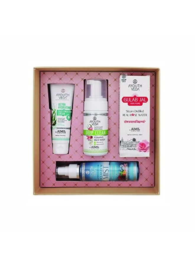 Ultra Hydrating Gift Pack Deep Clean Foaming Face Wash Ultra Hydrating Face Emulsion Cream Ocean Dew Mist Gulab Jal Steam Distilled Real Rose Water Brightens Complexion Instant Refresh