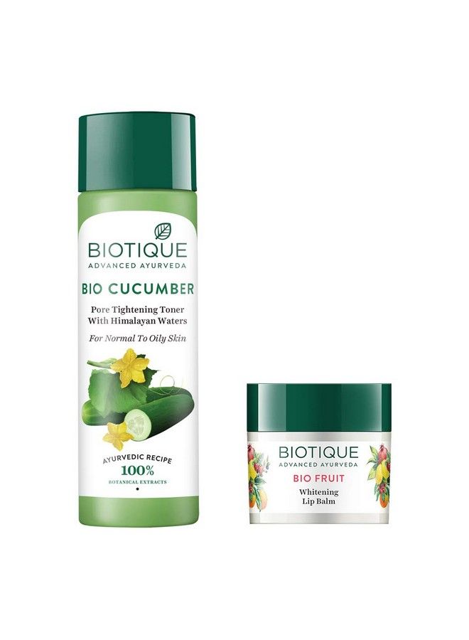 Biotique Bio Fruit Whitening Lip Balm 12G And Biotique Bio Cucumber Pore Tightening Toner 120Ml (Pack Of 2)