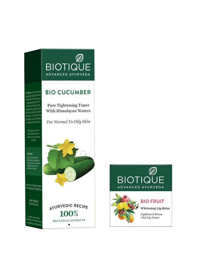 Biotique Bio Fruit Whitening Lip Balm 12G And Biotique Bio Cucumber Pore Tightening Toner 120Ml (Pack Of 2)