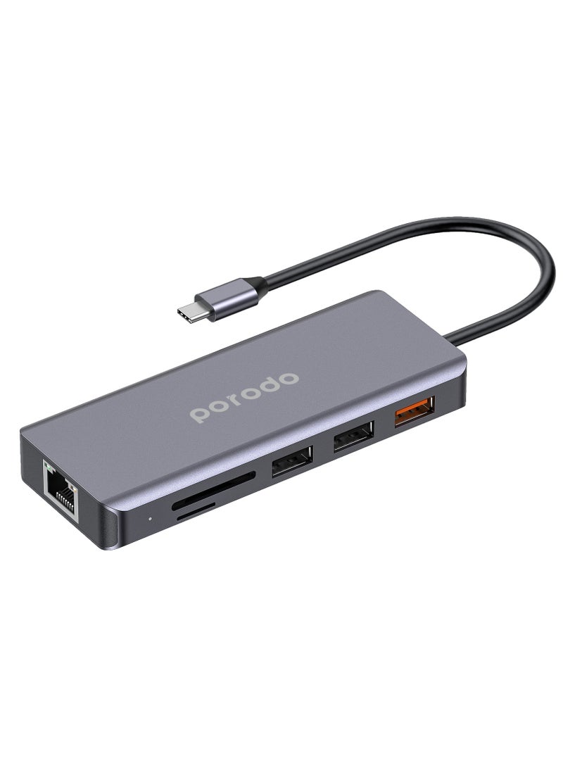 9 In1 USB-C Hub Type-C PD 100W HDMI Ethernet USB SD Card 3.5Mm Aux Grey