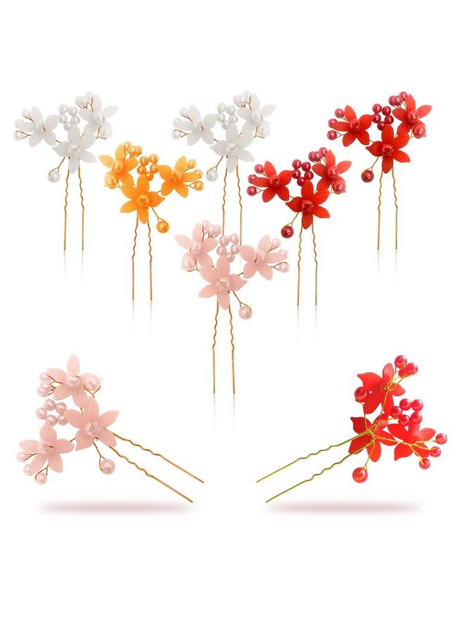 Girls Hair Accessories 6Pcs U Shaped Hair Pins Wedding Hairpin Bling Hair Accessories Hair Pins For Girls Floral Hair Pins Bridal Decorative Floral Pins 6Pcs (Multicolor)