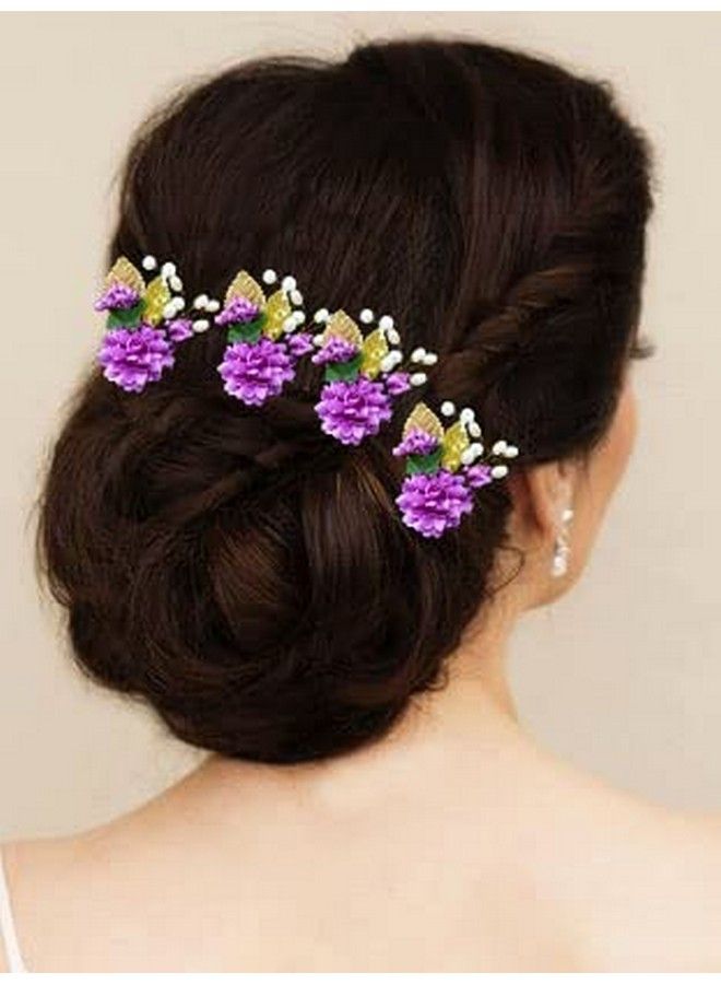 Artificial Flower With Pearl Bridal Hair Pin/ Hair Clip/ Side Pin/Comb Pin/Hair Accessories/ Judapin For Women & Girls 2397Purple