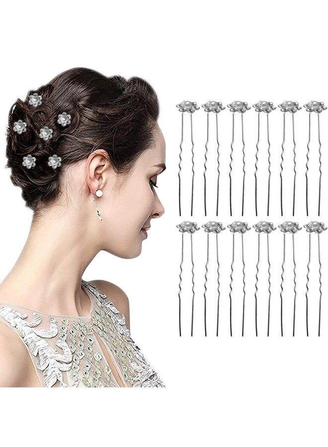 12 Pcs Fancy Jura Pins Red Flower Crystal Rhinestone Pearl Design Juda Bun Decoration Hair Pin U Shape Bobby Pin Hair Accessories For Women And Girls 12 Pcs