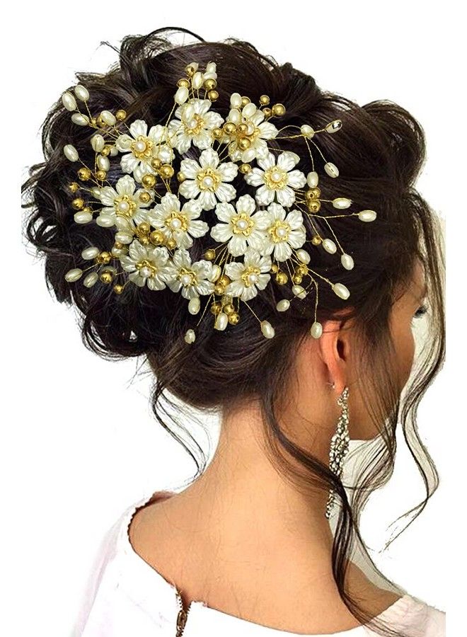 Hair Flare Hair Flare 2210 Stylish Hair Pin Accessories For Women Hair Pins For Wedding Anniversary Pack Of 1 White And Golden