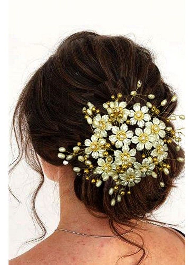 Hair Flare Hair Flare 2210 Stylish Hair Pin Accessories For Women Hair Pins For Wedding Anniversary Pack Of 1 White And Golden