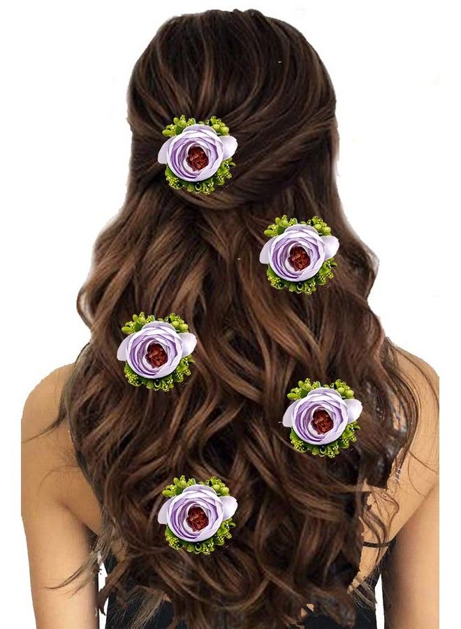 Artificial Rose Flower With Pearl Bridal Hair Pin ; Hair Accessories ; Judapin For Women & Girls Purple Combo (2170/2255)