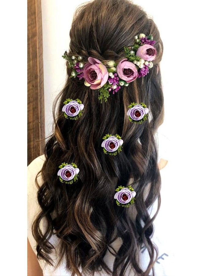 Artificial Rose Flower With Pearl Bridal Hair Pin ; Hair Accessories ; Judapin For Women & Girls Purple Combo (2170/2255)